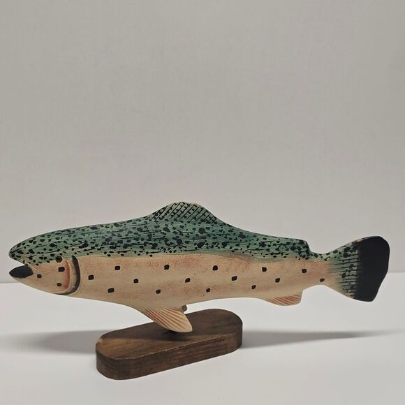 Trout Decoy Vintage Handcarved Hand painted Figurine On Stand - Picture 2 of 9